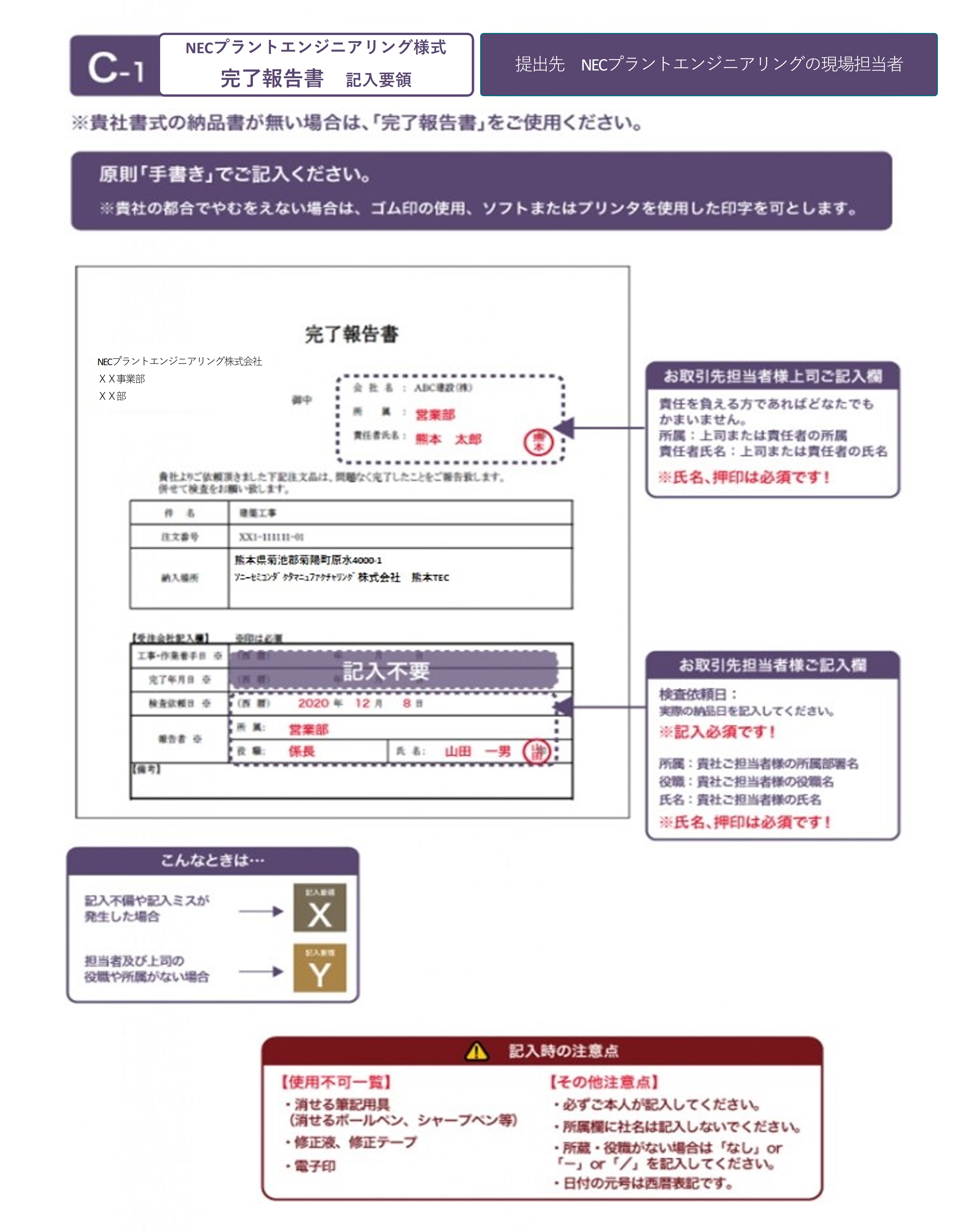 C-1 NECプラントエンジニアリング様式 完了報告書 記入要領