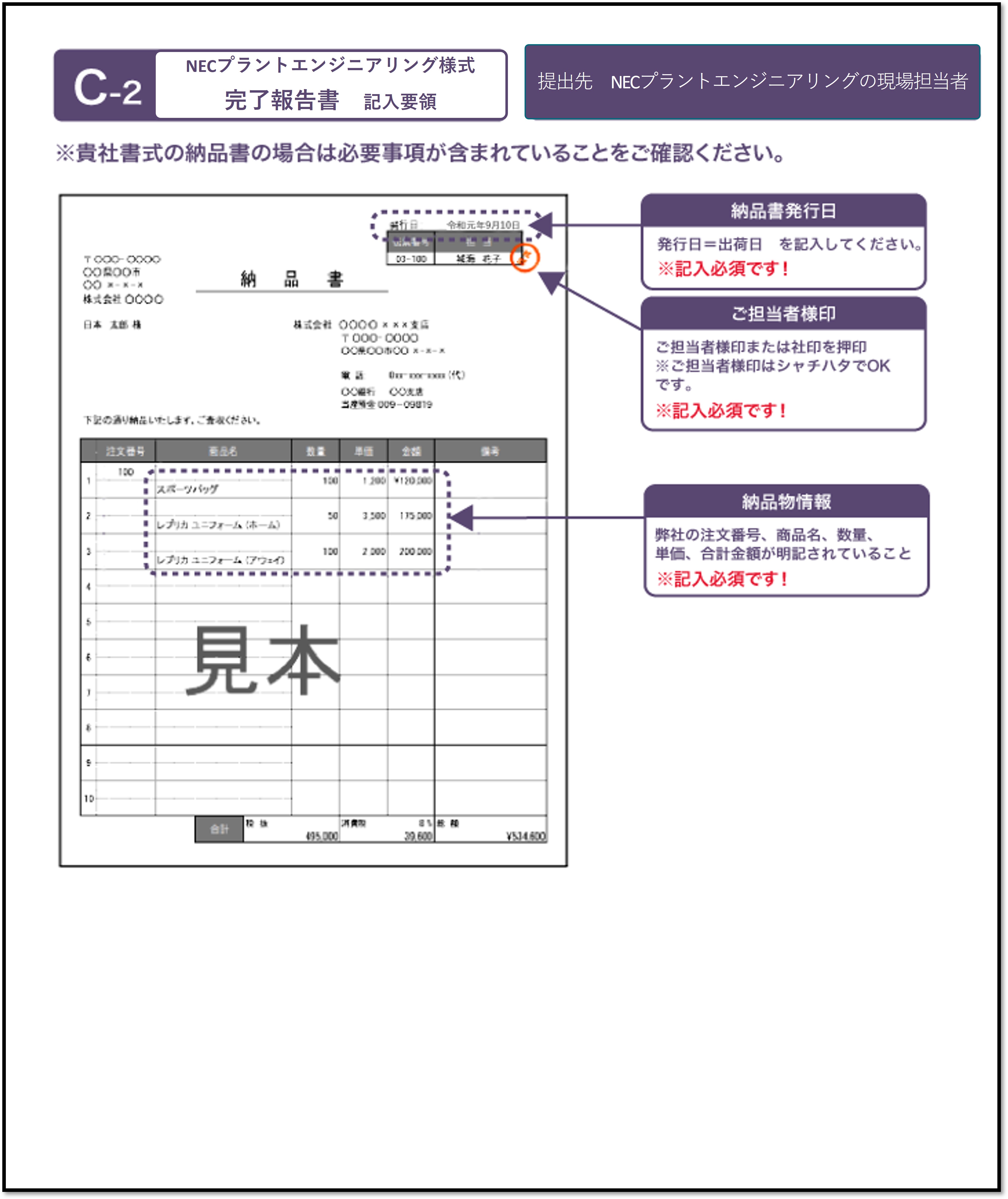 C-2 NECプラントエンジニアリング様式 完了報告書 記入要領
