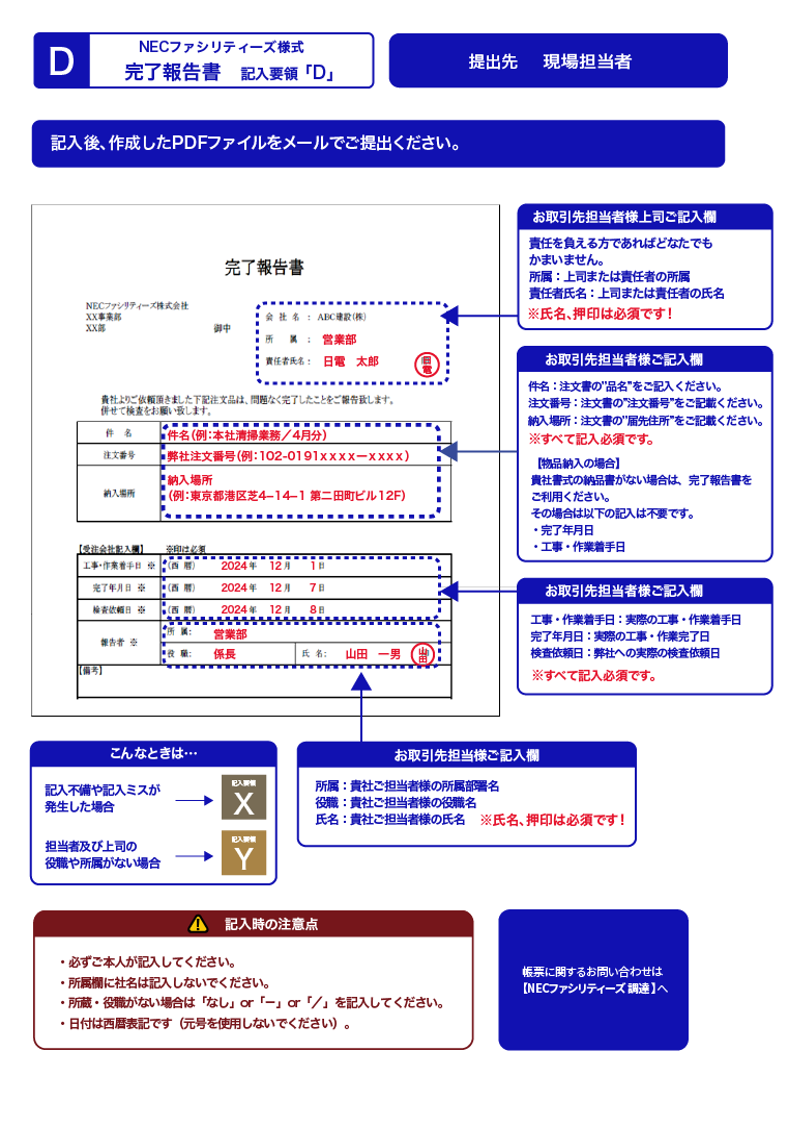 NECプラントエンジニアリング様式 完了報告書 記入要領「A」